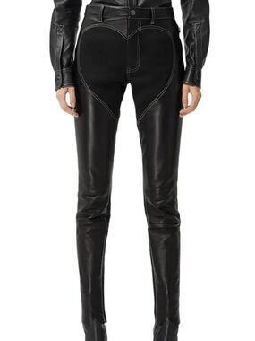 Burberry Black Denim Skinny Leather Pants with Heart Motif jeans Sz 4
